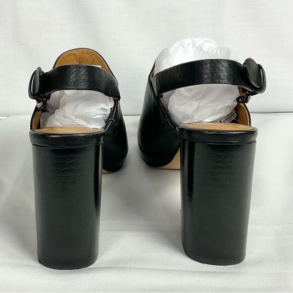 COACH Brady Slingback Sandal Sz 6 Black Leather Peep Toe Shoes Neutral - Picture 5 of 10